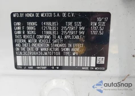 2018 Honda Hr-V Lx z USA, uszkodzony, nr VIN 3CZRU6H36JM707108